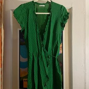 Reformation Green Polka Dot Wrap Dress Size M